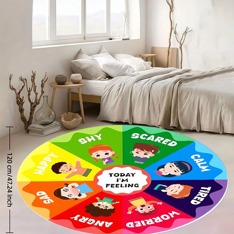 Kids Education Room - Emotion Wheel Kids Round Rug Flannel