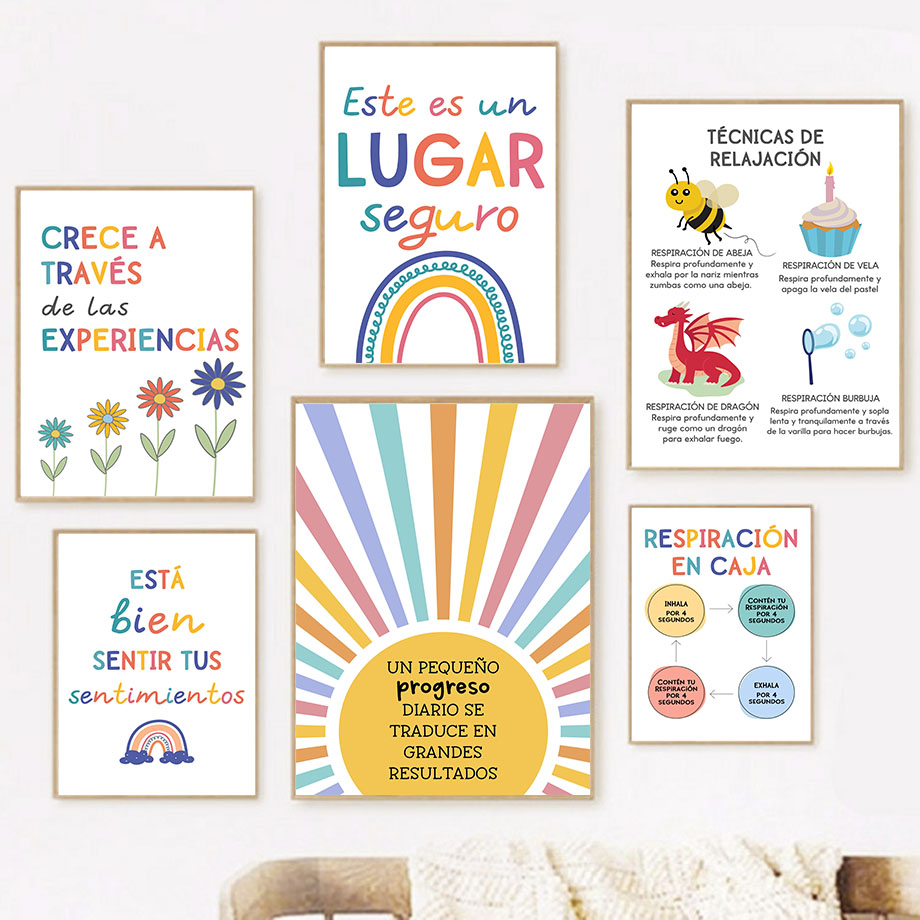 Kids Education Yes - Spanish Education Motto Rainbow Sunshine Wall