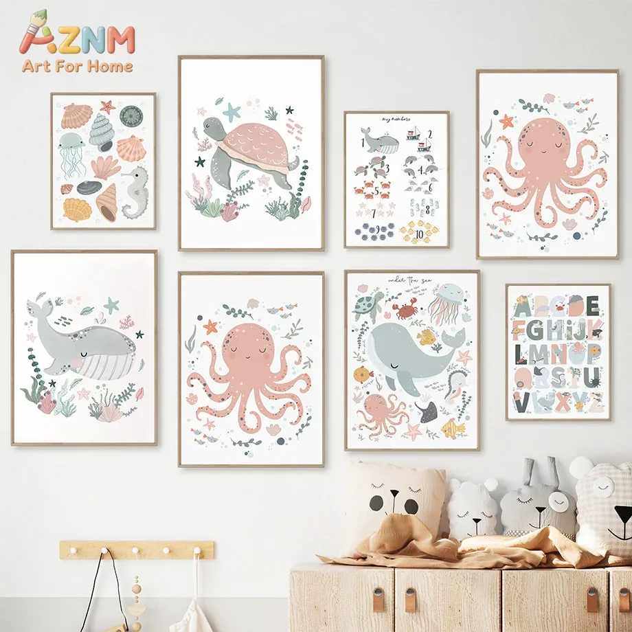 Kids Education Room - AZNM Nursery Sea Animal Canvas Wall