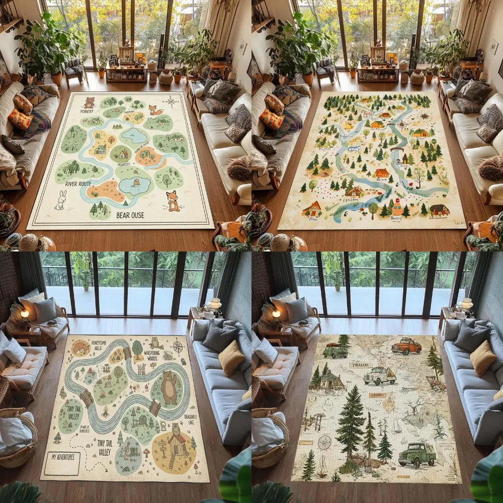 Kids Education Room - Vibrant Interactive Kids World Map Rug