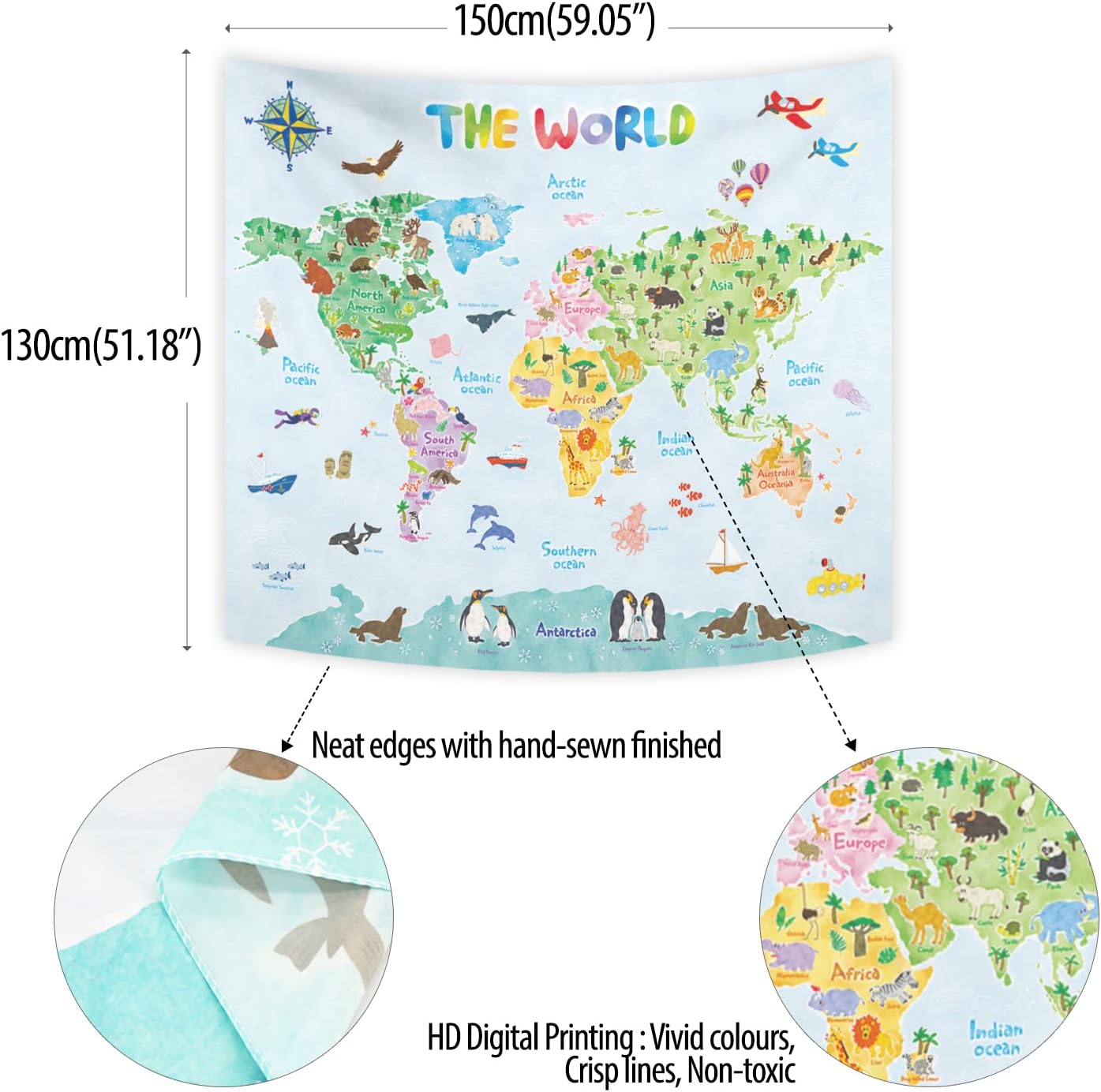 Kids World Map Wall Tapestry E - đánh giá và giá Kids Education Room