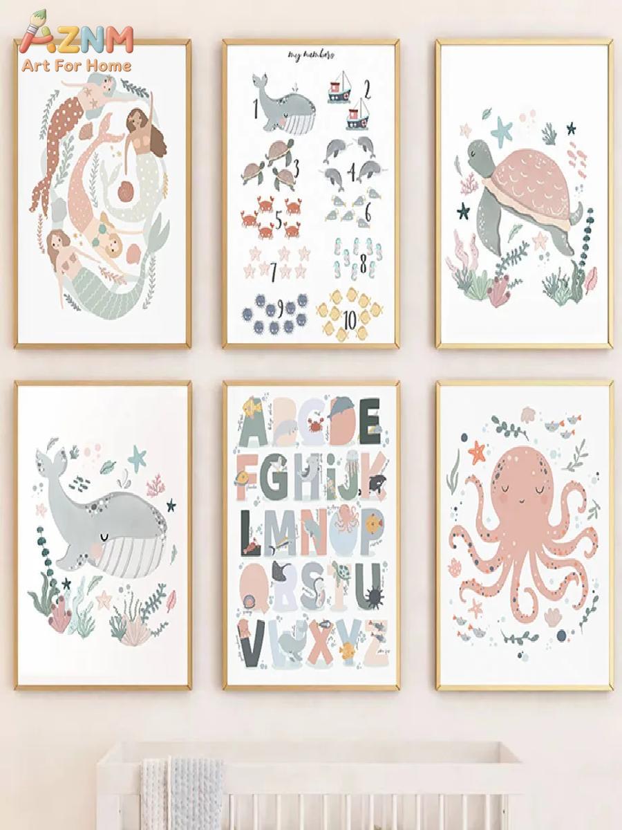 AZNM Nursery Sea Animal Canvas - đánh giá và giá Kids Education Room
