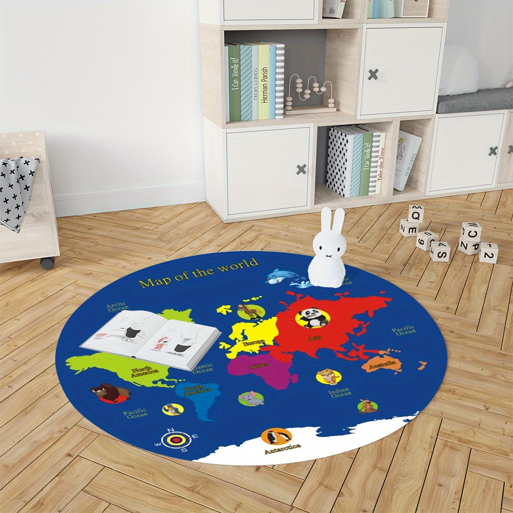 World Map Round Rug Flannel Ed - đánh giá và giá Kids Education Room